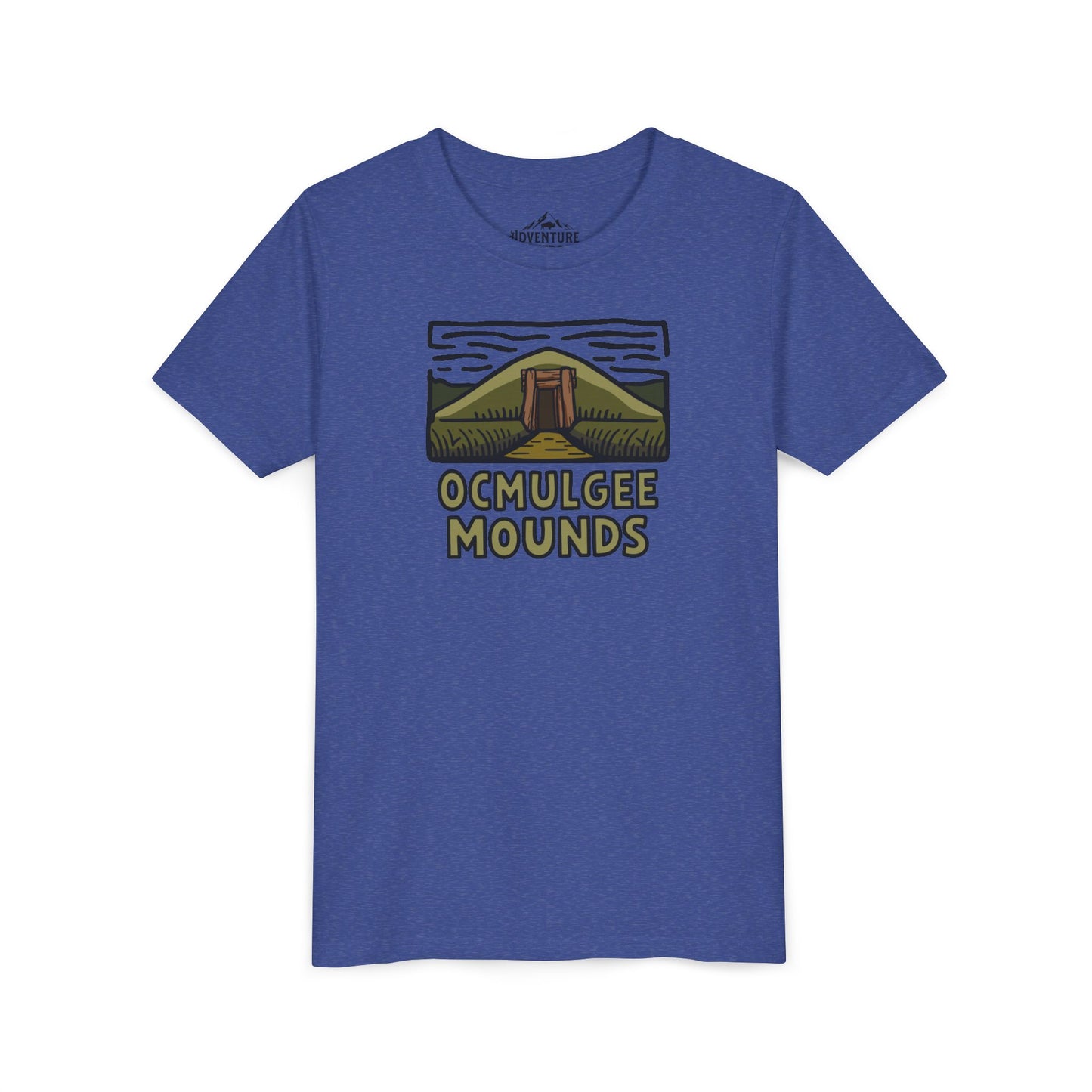 Wholesale Youth Ocmulgee Mounds T-shirt Heather True Royal Adventure and Outdoors Themed Kids clothes