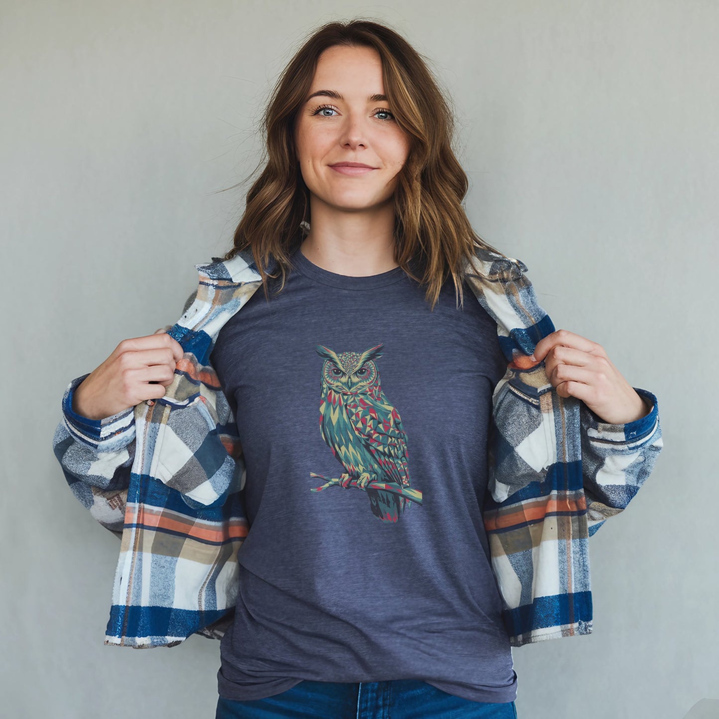 Horned Owl Mosaic T-Shirt Adventure and Outdoors Themed T-Shirt