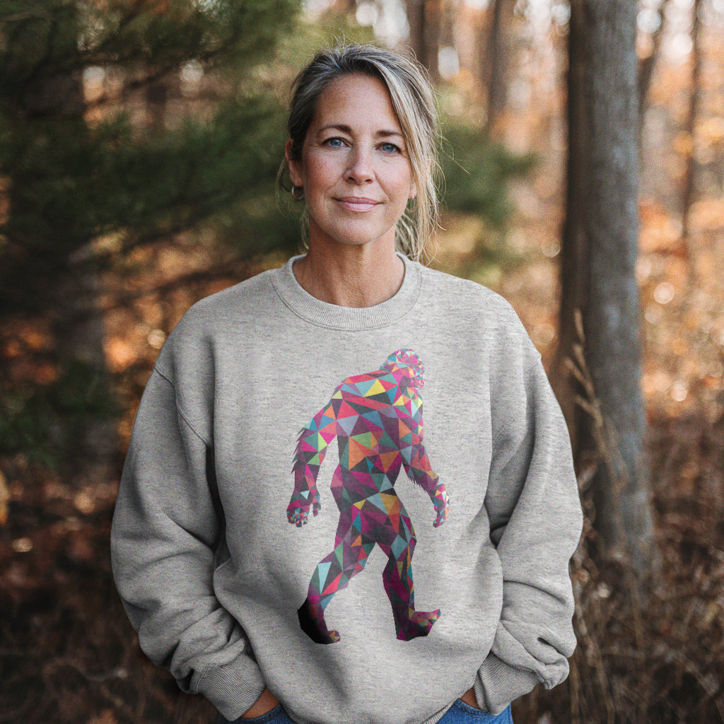Sasquatch Mosaic Crewneck Sweatshirt Adventure and Outdoors Themed Sweatshirt