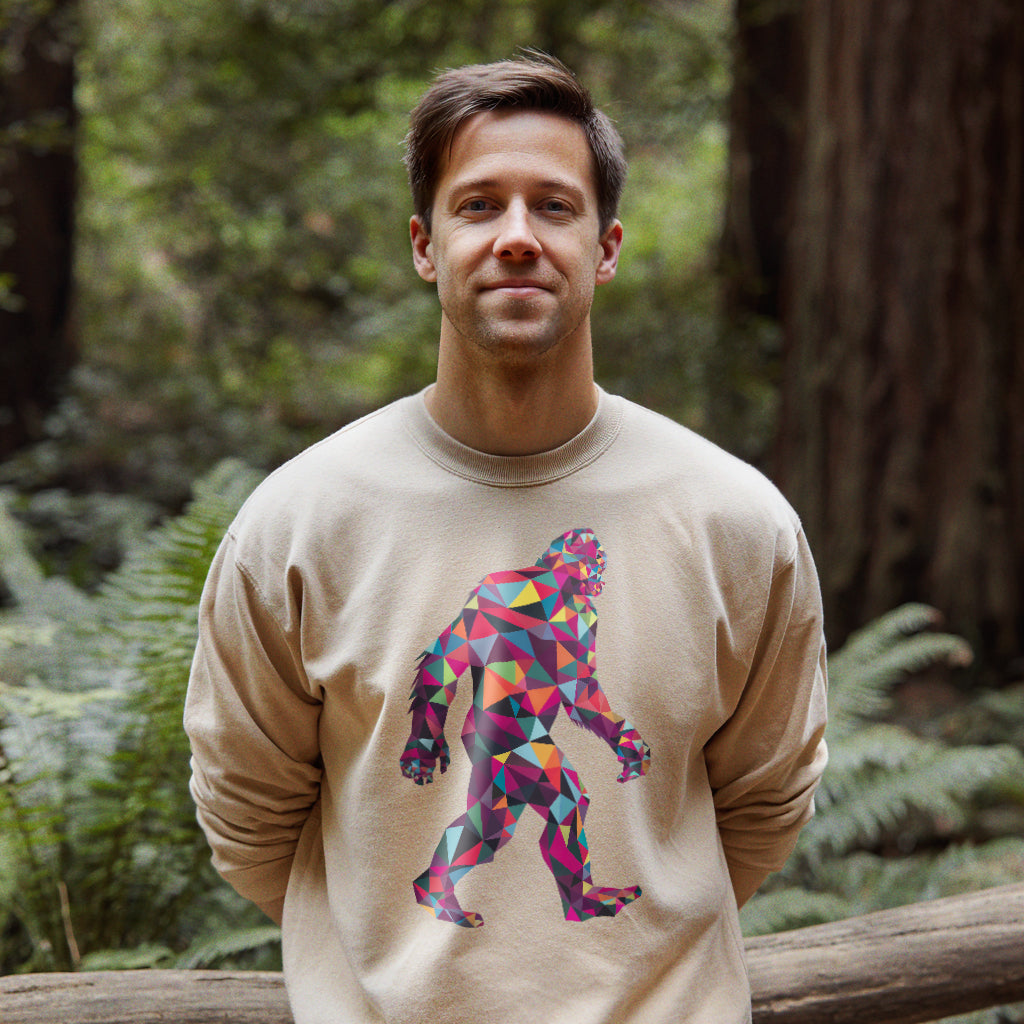 Sasquatch Mosaic Crewneck Sweatshirt Adventure and Outdoors Themed Sweatshirt