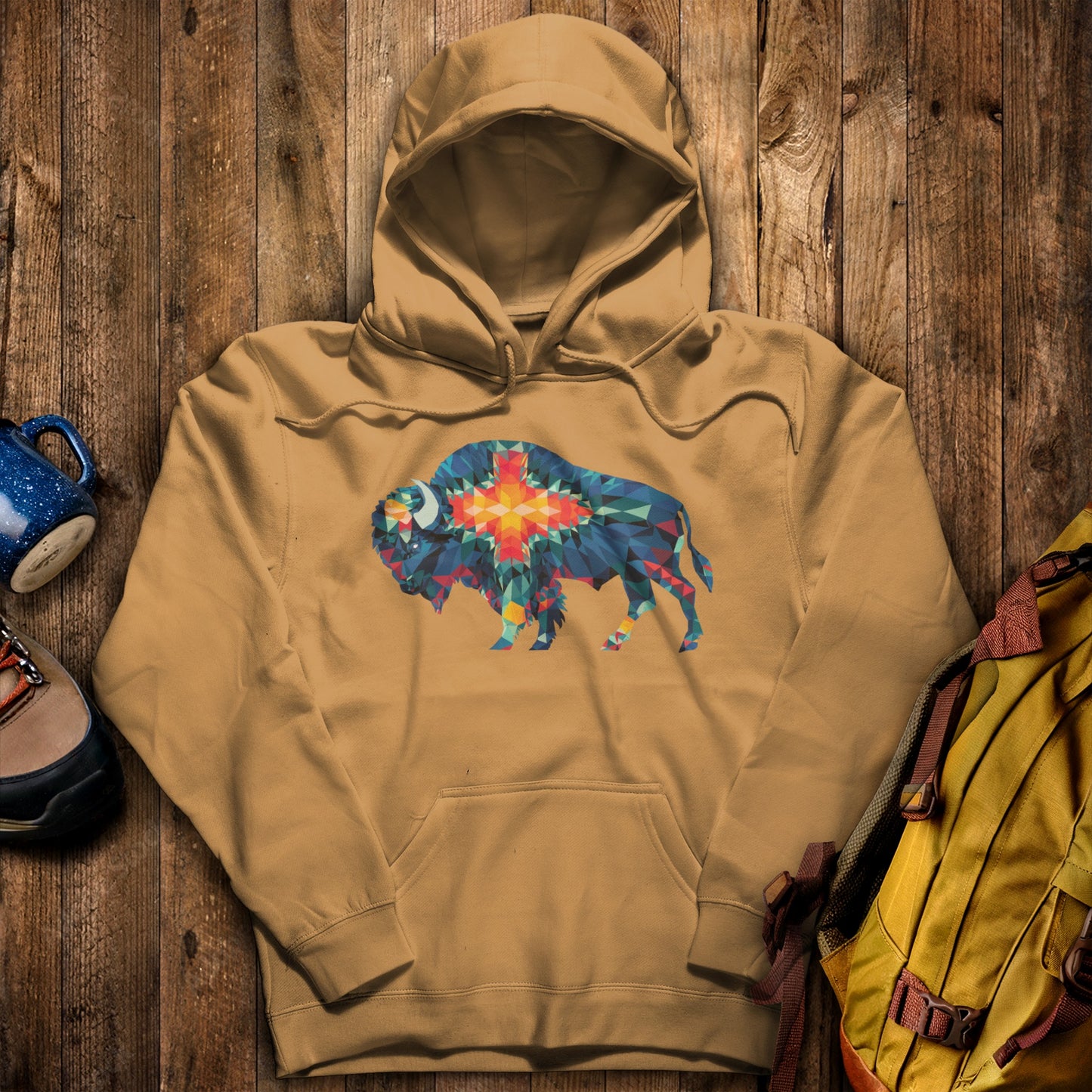 Buffalo Southwestern Mosaic Hoodie Mustard Adventure and Outdoors Themed Hoodie
