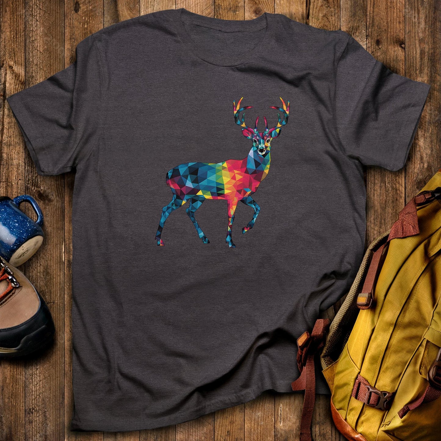 Deer Mosaic T-Shirt Dark Heather Adventure and Outdoors Themed T-Shirt