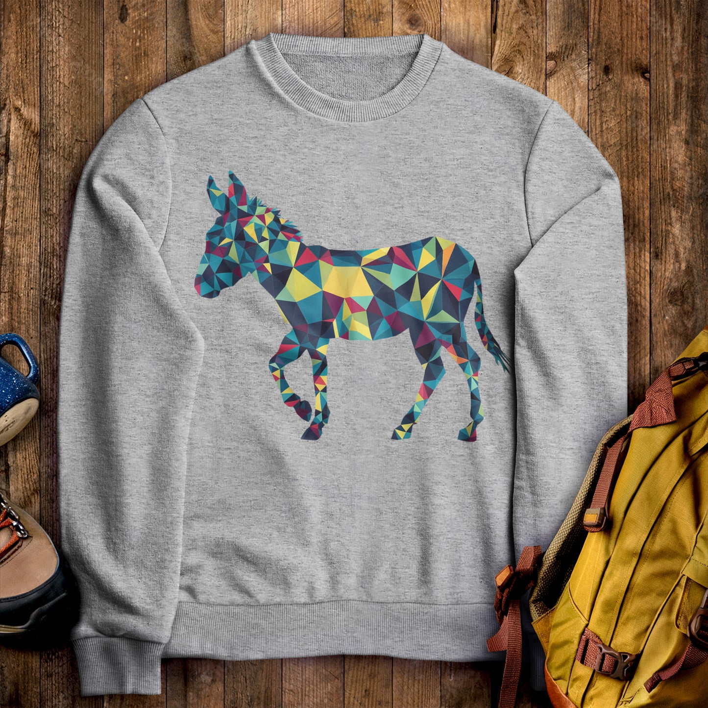 Wild Burro Mosaic Crewneck Sweatshirt Sport Grey Adventure and Outdoors Themed Sweatshirt