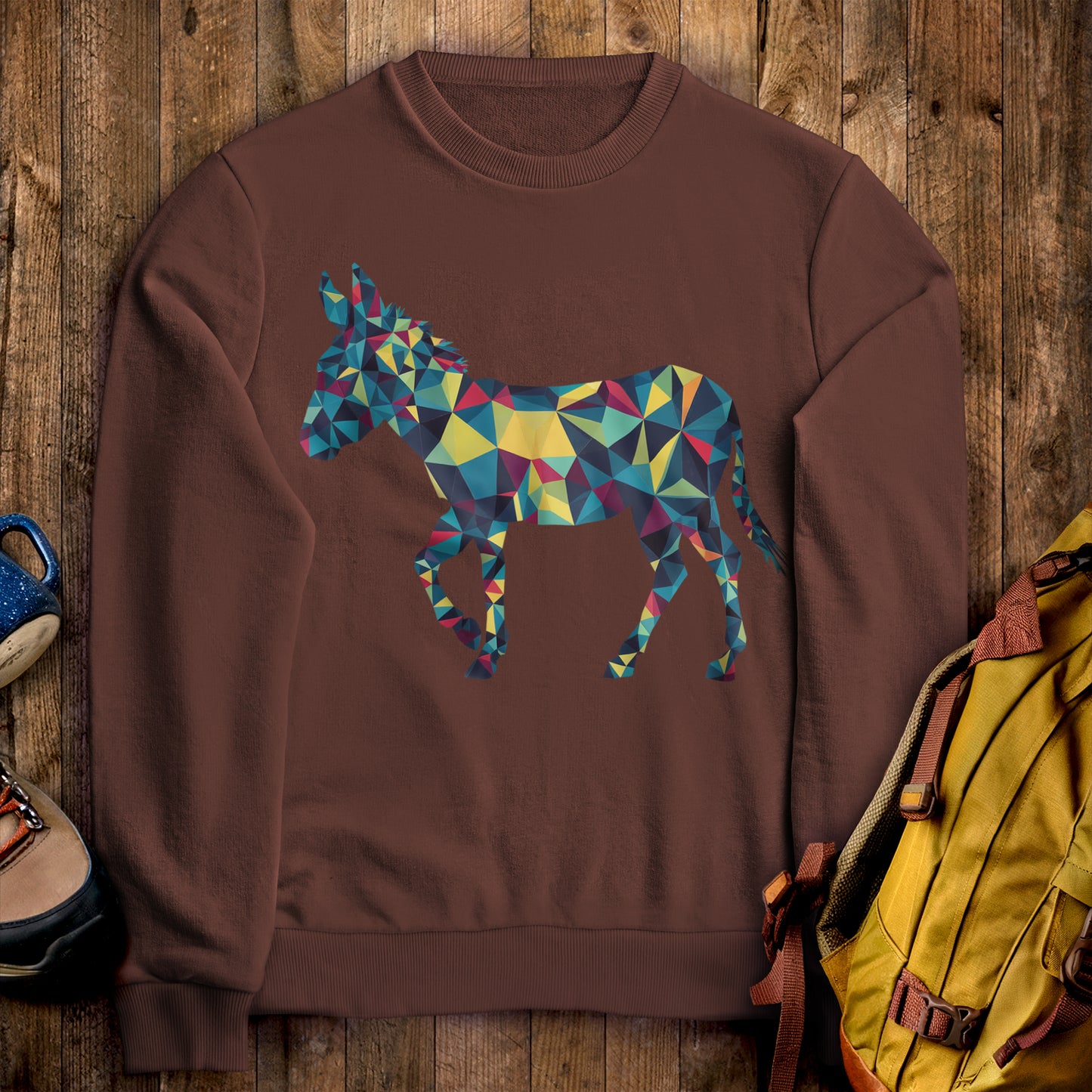 Wild Burro Mosaic Crewneck Sweatshirt Cocoa Adventure and Outdoors Themed Sweatshirt