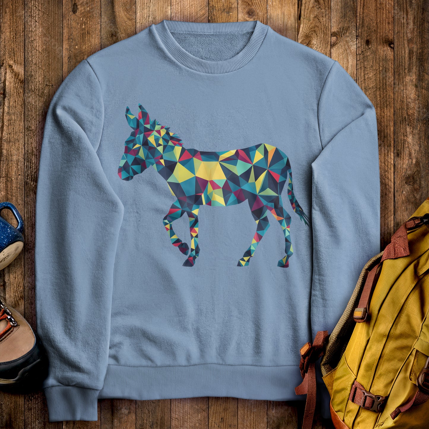 Wild Burro Mosaic Crewneck Sweatshirt Stone Blue Adventure and Outdoors Themed Sweatshirt