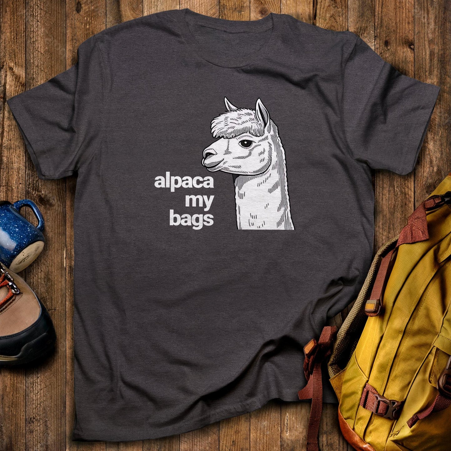 Alpaca My Bags T-Shirt Dark Heather Adventure and Outdoors Themed T-Shirt