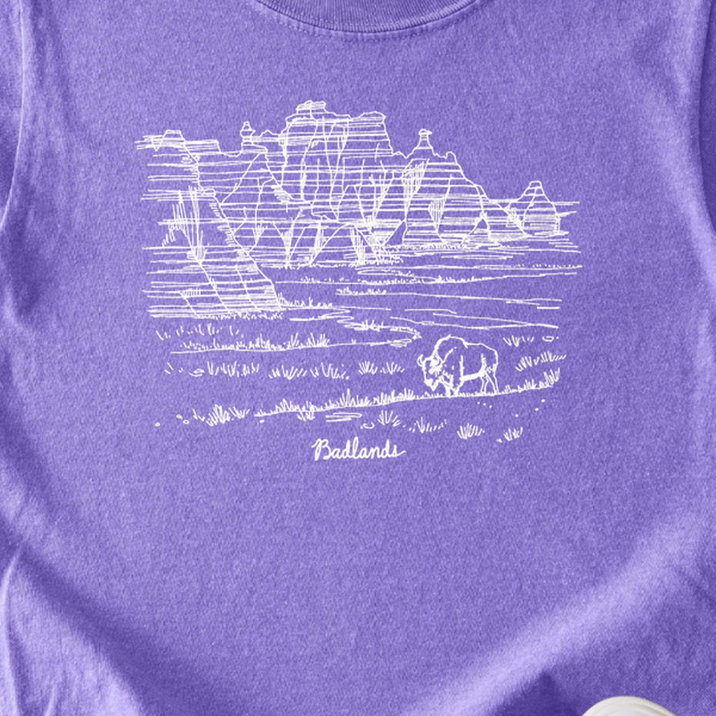 Badlands Line Drawing Kids Cotton T-Shirt