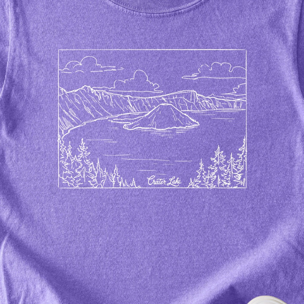 Crater Lake Line Drawing Kids Cotton T-Shirt