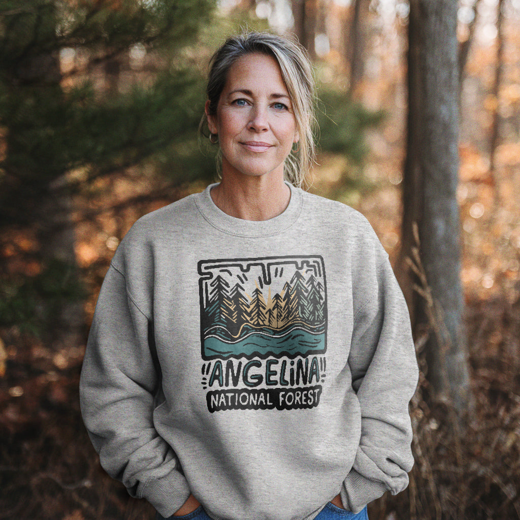 Angelina National Forest Crewneck Sweatshirt Adventure and Outdoors Themed Sweatshirt