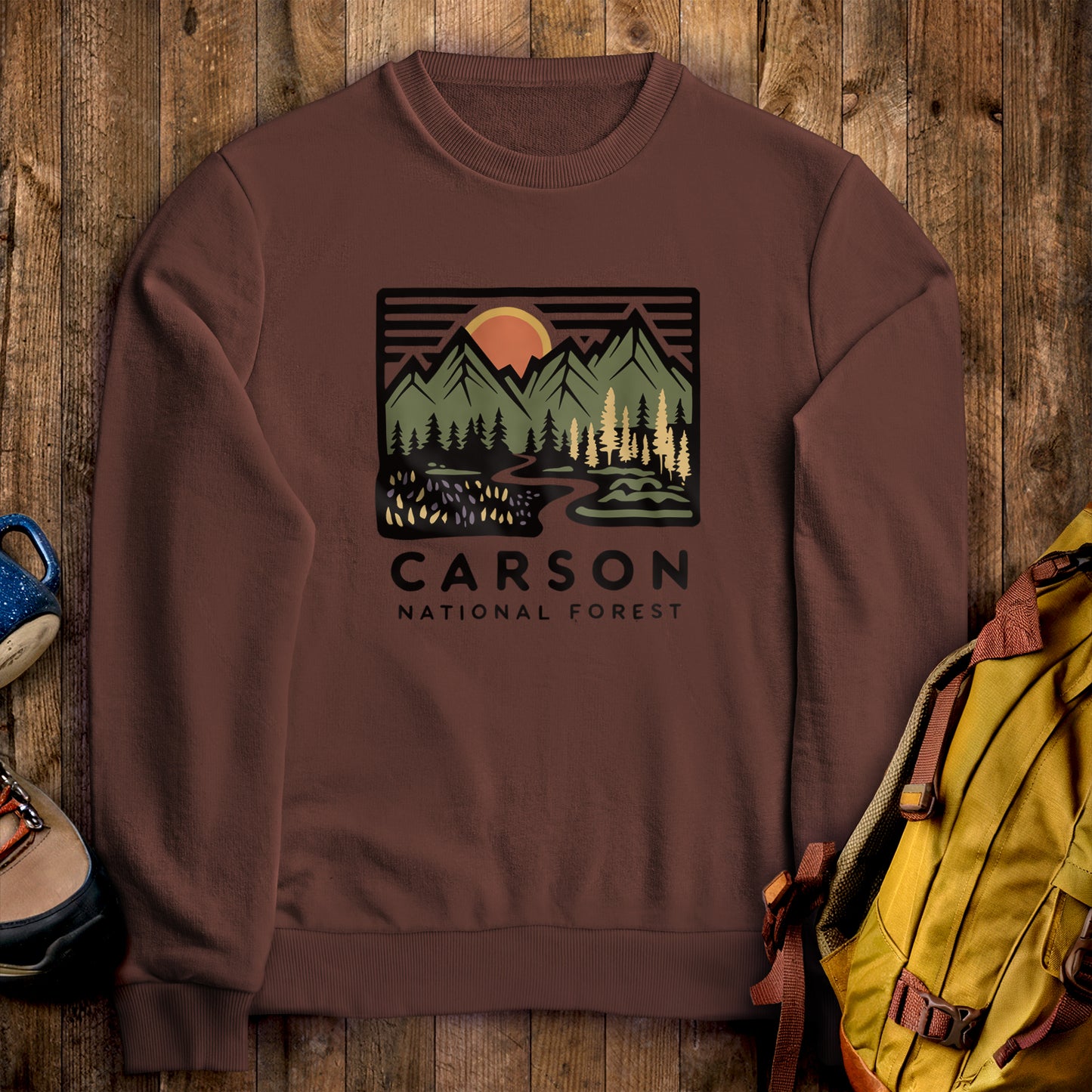 Carson National Forest Crewneck Sweatshirt Cocoa Adventure and Outdoors Themed Sweatshirt