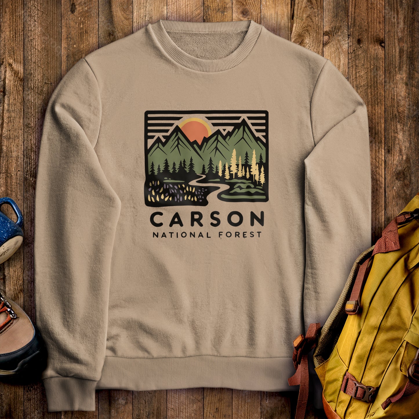 Carson National Forest Crewneck Sweatshirt Sand Adventure and Outdoors Themed Sweatshirt