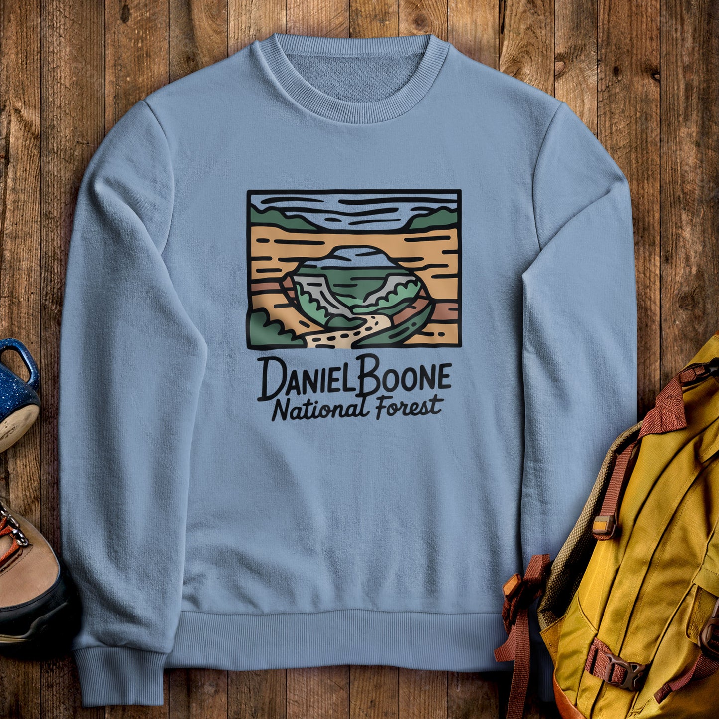 Daniel Boone National Forest Crewneck Sweatshirt Stone Blue Adventure and Outdoors Themed Sweatshirt