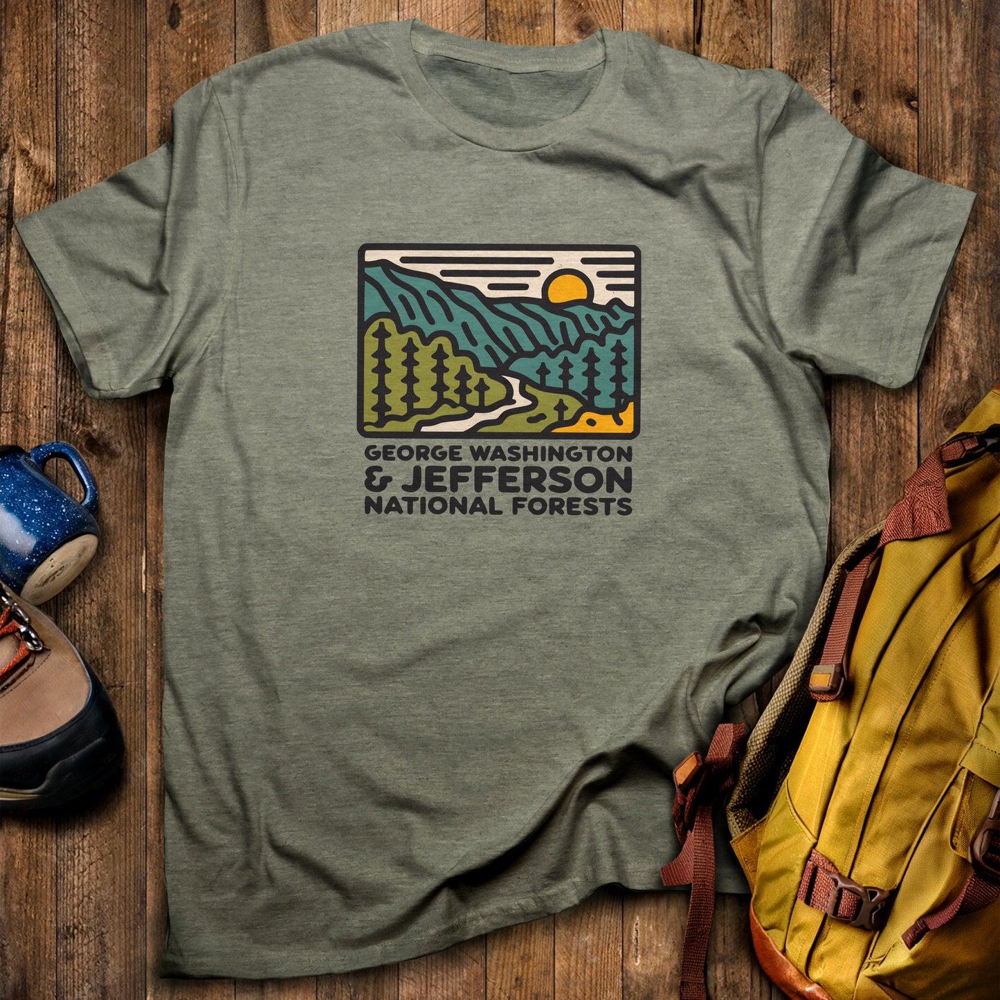 George Washington and Jefferson National Forests T-Shirt Heather Military Green Adventure and Outdoors Themed T-Shirt