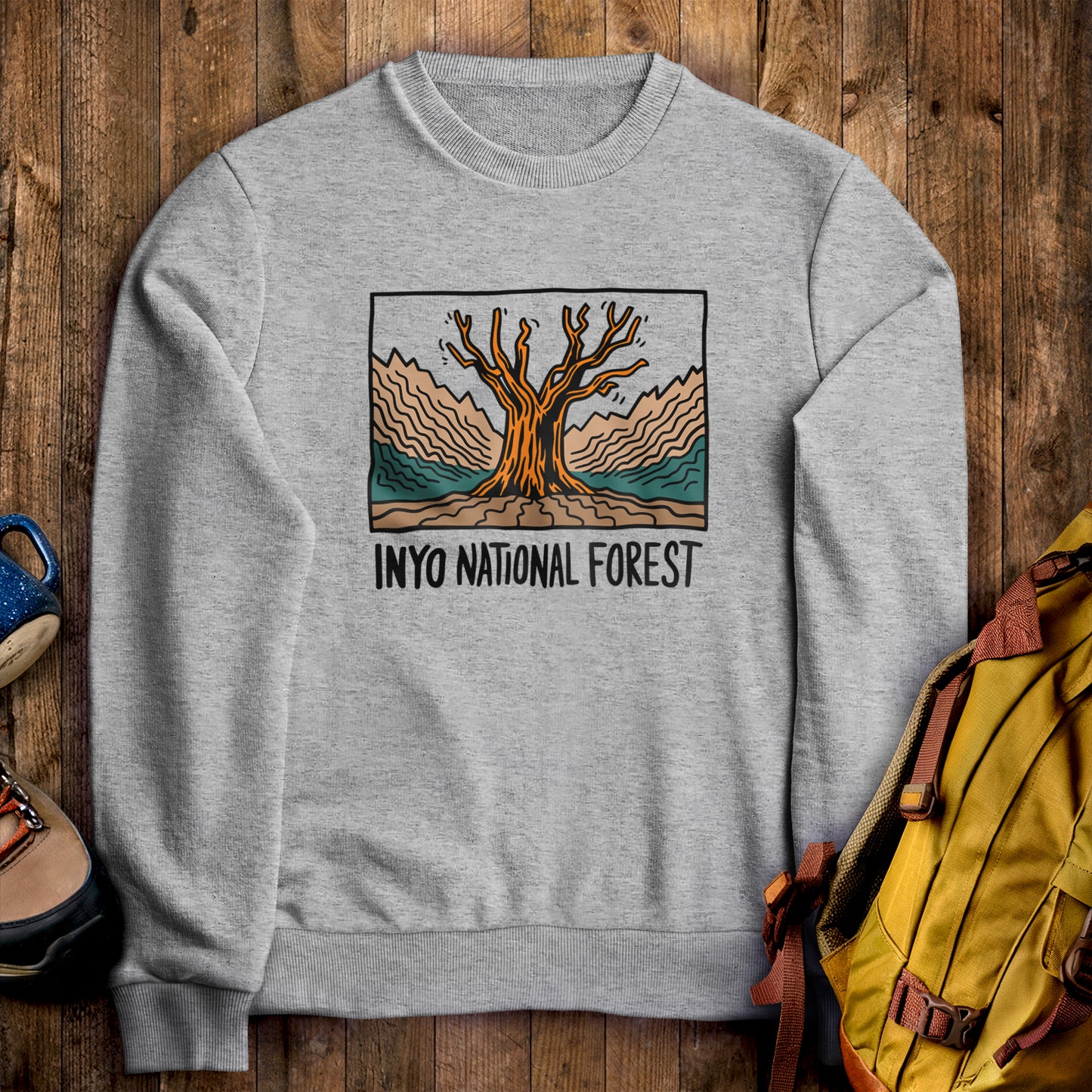 Inyo National Forest Crewneck Sweatshirt Sport Grey Adventure and Outdoors Themed Sweatshirt