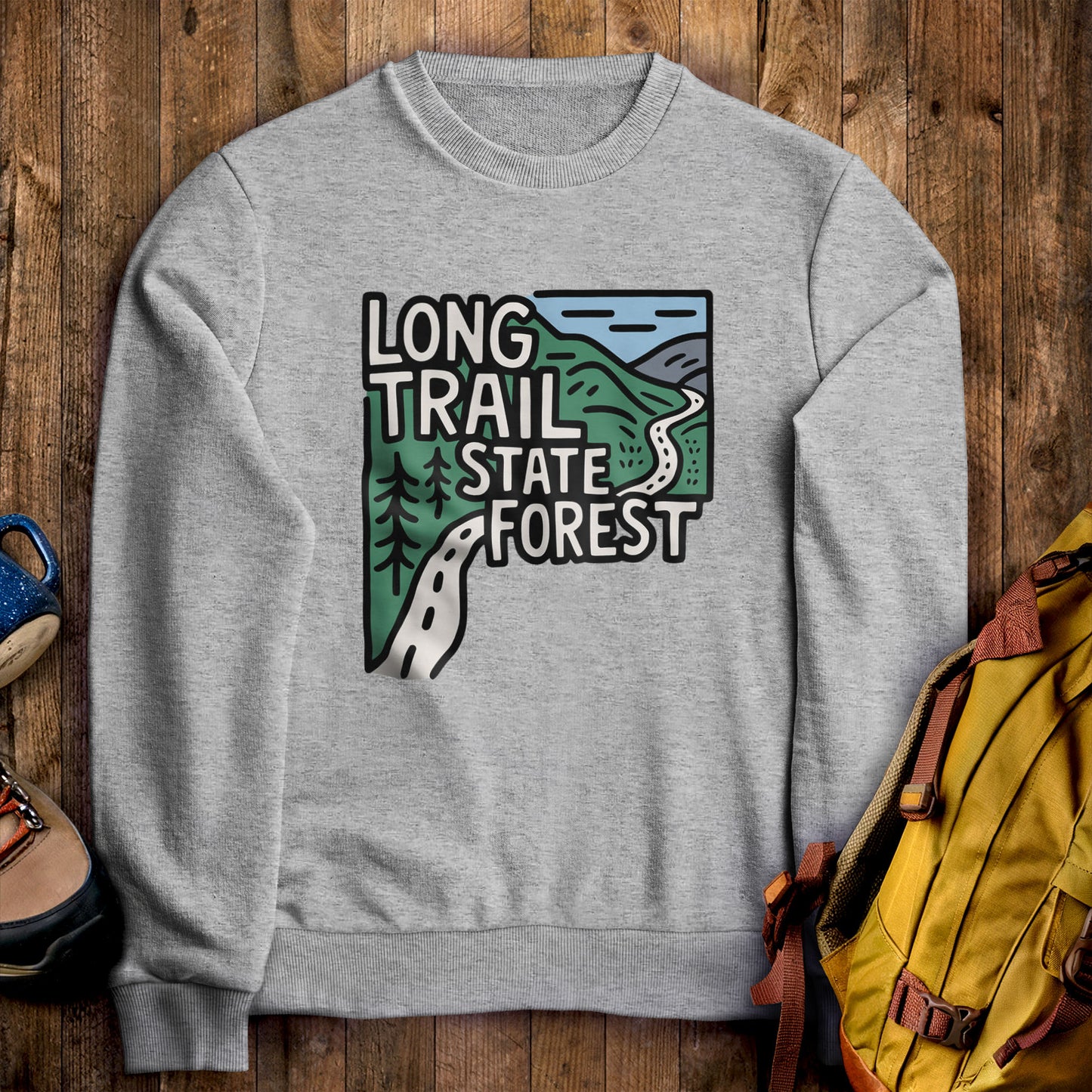 Long Trail State Forest Crewneck Sweatshirt Sport Grey Adventure and Outdoors Themed Sweatshirt