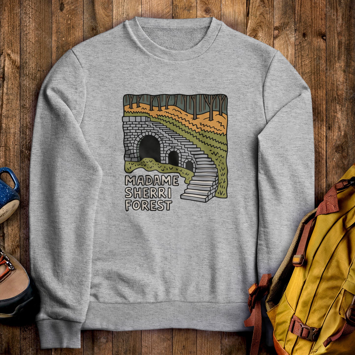 Madame Sherri Forest Crewneck Sweatshirt Sport Grey Adventure and Outdoors Themed Sweatshirt