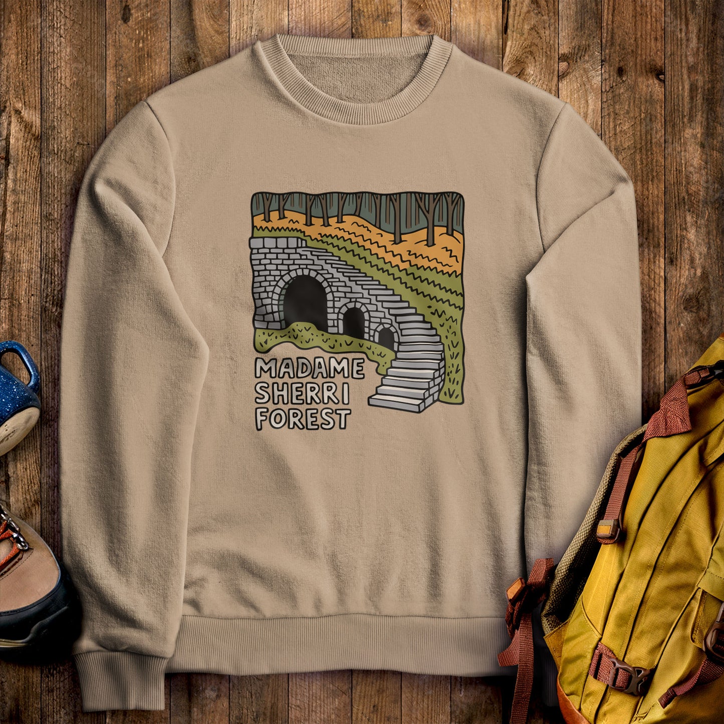 Madame Sherri Forest Crewneck Sweatshirt Sand Adventure and Outdoors Themed Sweatshirt