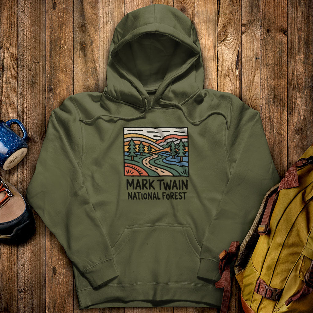 Mark Twain National Forest Hoodie Military Green Adventure and Outdoors Themed Hoodie
