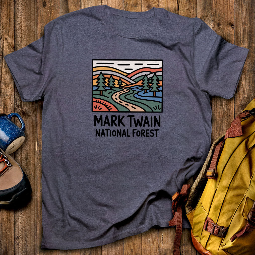 Mark Twain National Forest T-Shirt Heather Navy Adventure and Outdoors Themed T-Shirt