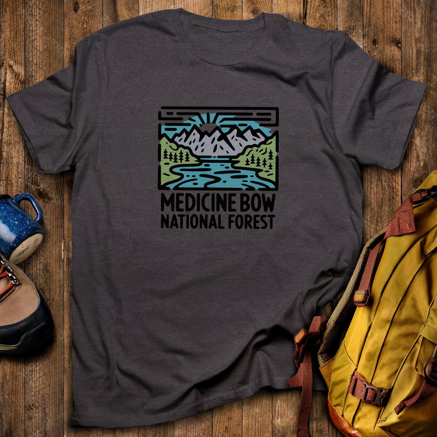 Medicine Bow National Forest T-Shirt Dark Heather Adventure and Outdoors Themed T-Shirt