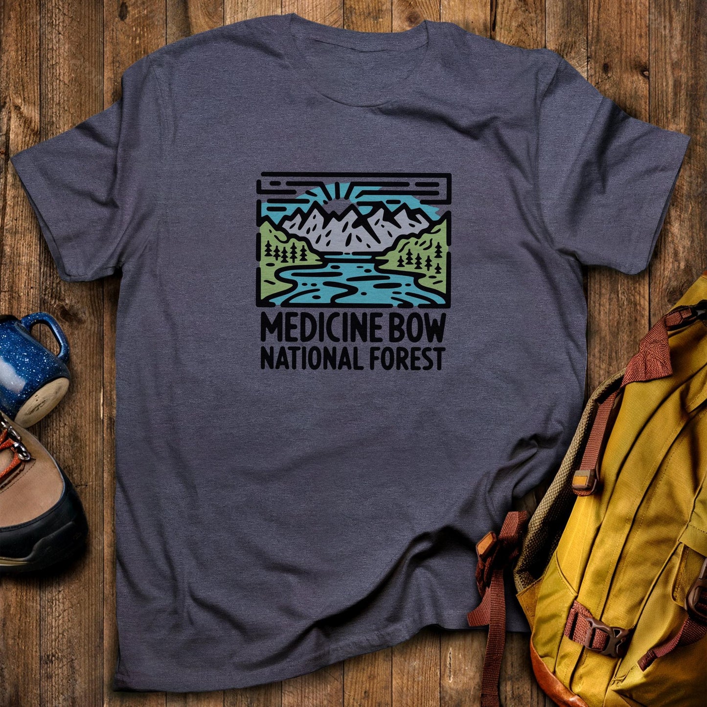Medicine Bow National Forest T-Shirt Heather Navy Adventure and Outdoors Themed T-Shirt