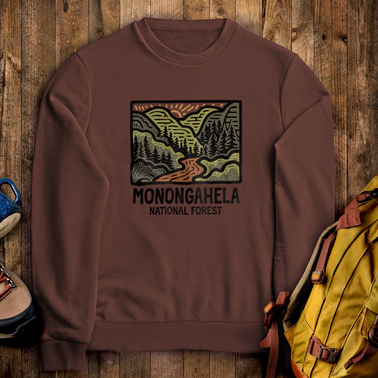 Monongahela National Forest Crewneck Sweatshirt Cocoa Adventure and Outdoors Themed Sweatshirt