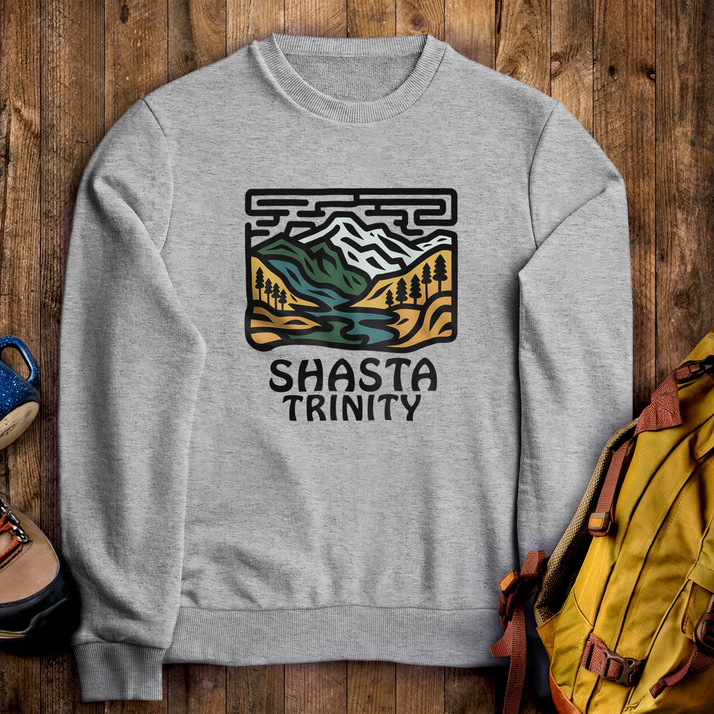 Shasta-Trinity National Forest Crewneck Sweatshirt Sport Grey Adventure and Outdoors Themed Sweatshirt