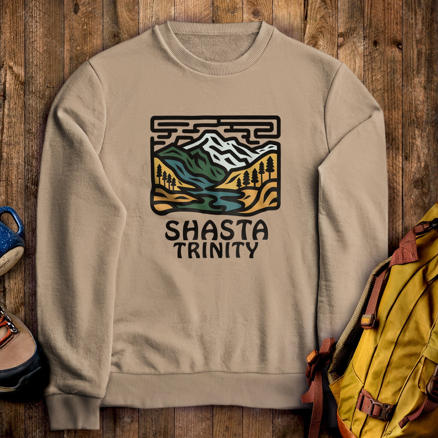 Shasta-Trinity National Forest Crewneck Sweatshirt Sand Adventure and Outdoors Themed Sweatshirt