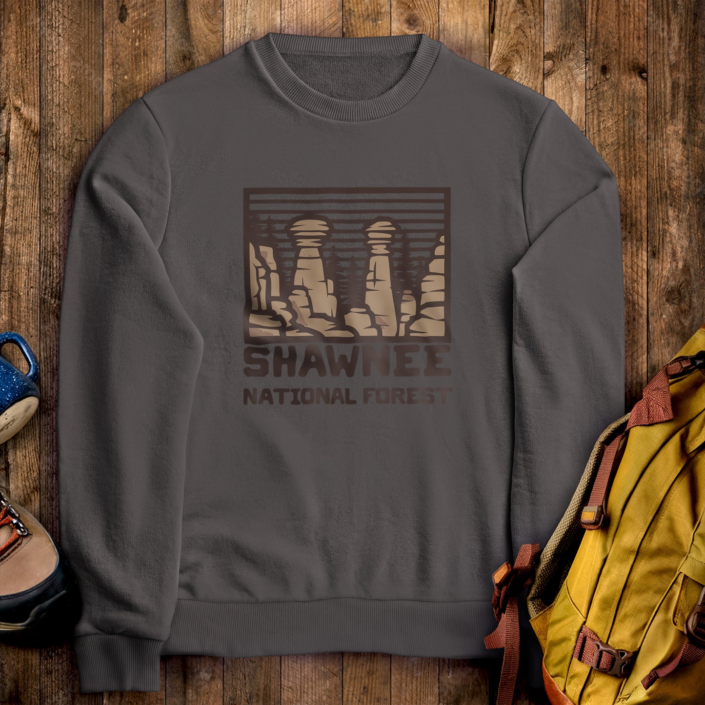 Shawnee National Forest Crewneck Sweatshirt Charcoal Adventure and Outdoors Themed Sweatshirt