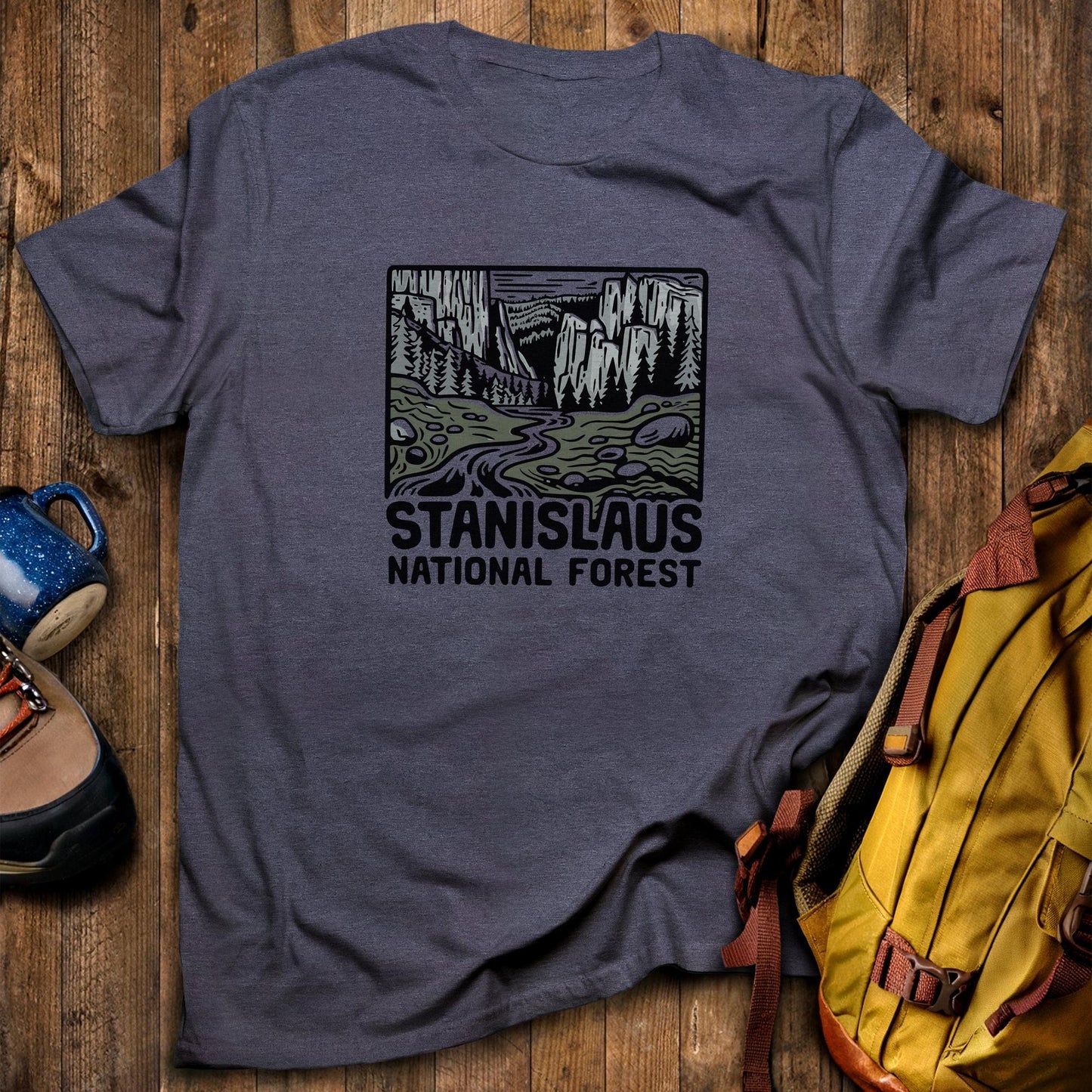Stanislaus National Forest T-Shirt Heather Navy Adventure and Outdoors Themed T-Shirt