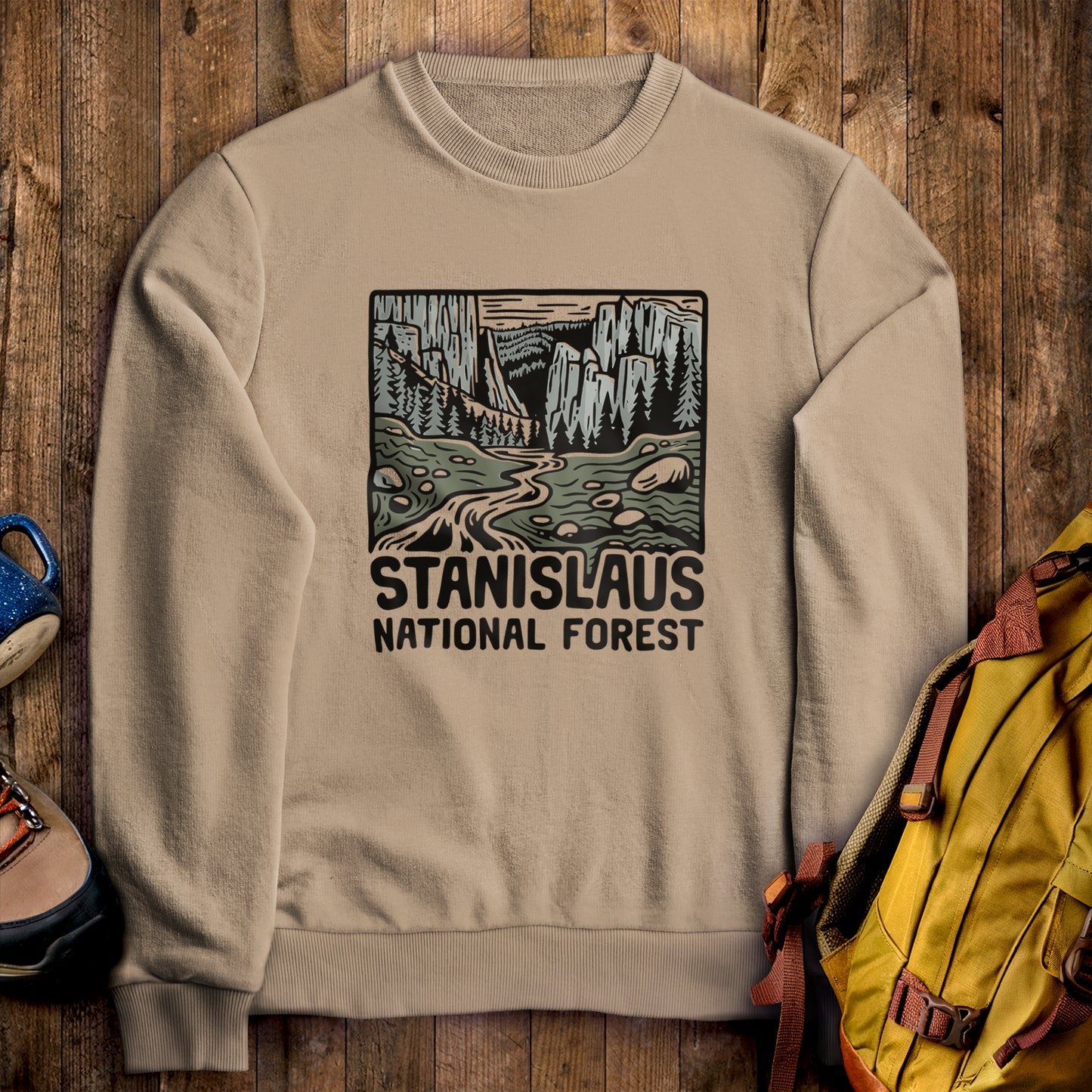 Stanislaus National Forest Crewneck Sweatshirt Sand Adventure and Outdoors Themed Sweatshirt