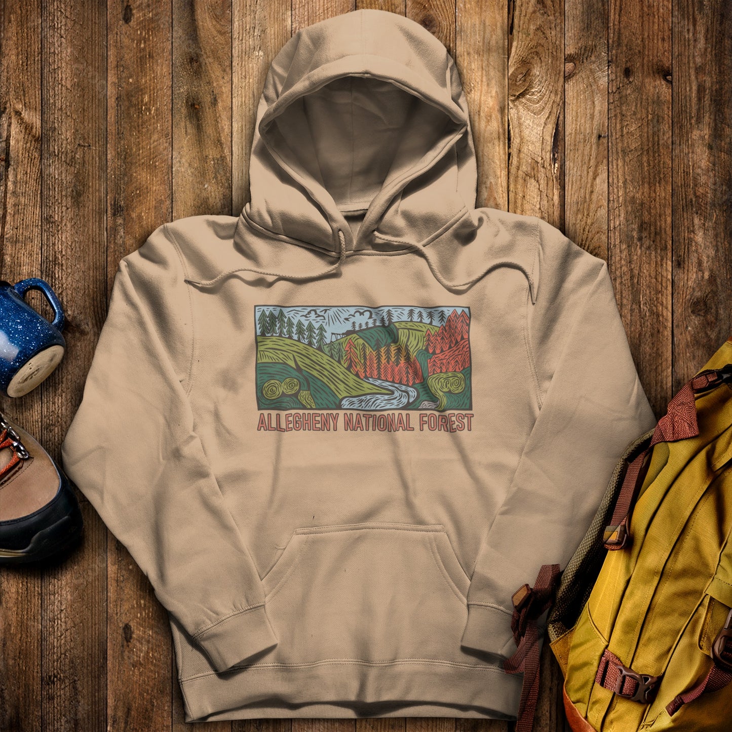 Allegheny National Forest Hoodie Sand Adventure and Outdoors Themed Hoodie