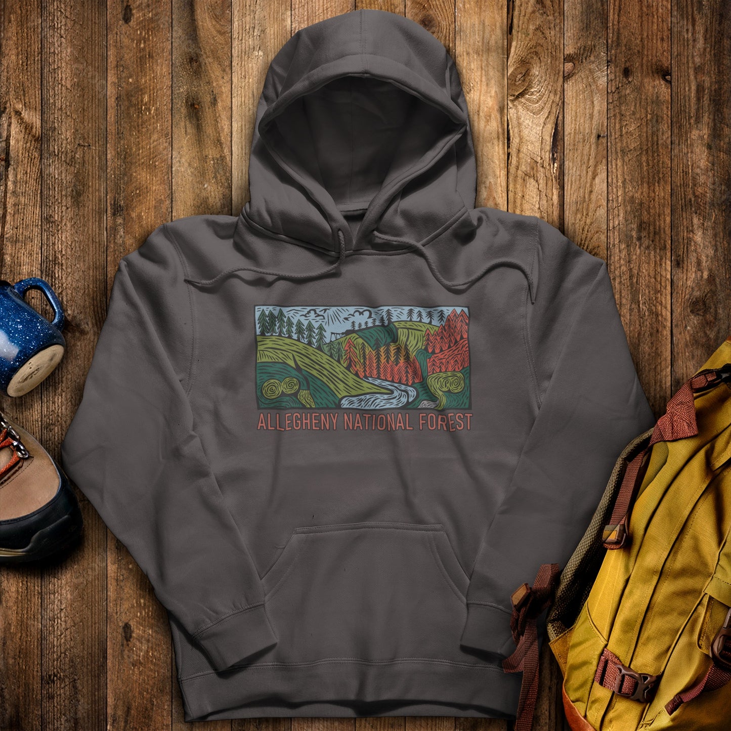 Allegheny National Forest Hoodie Charcoal Adventure and Outdoors Themed Hoodie