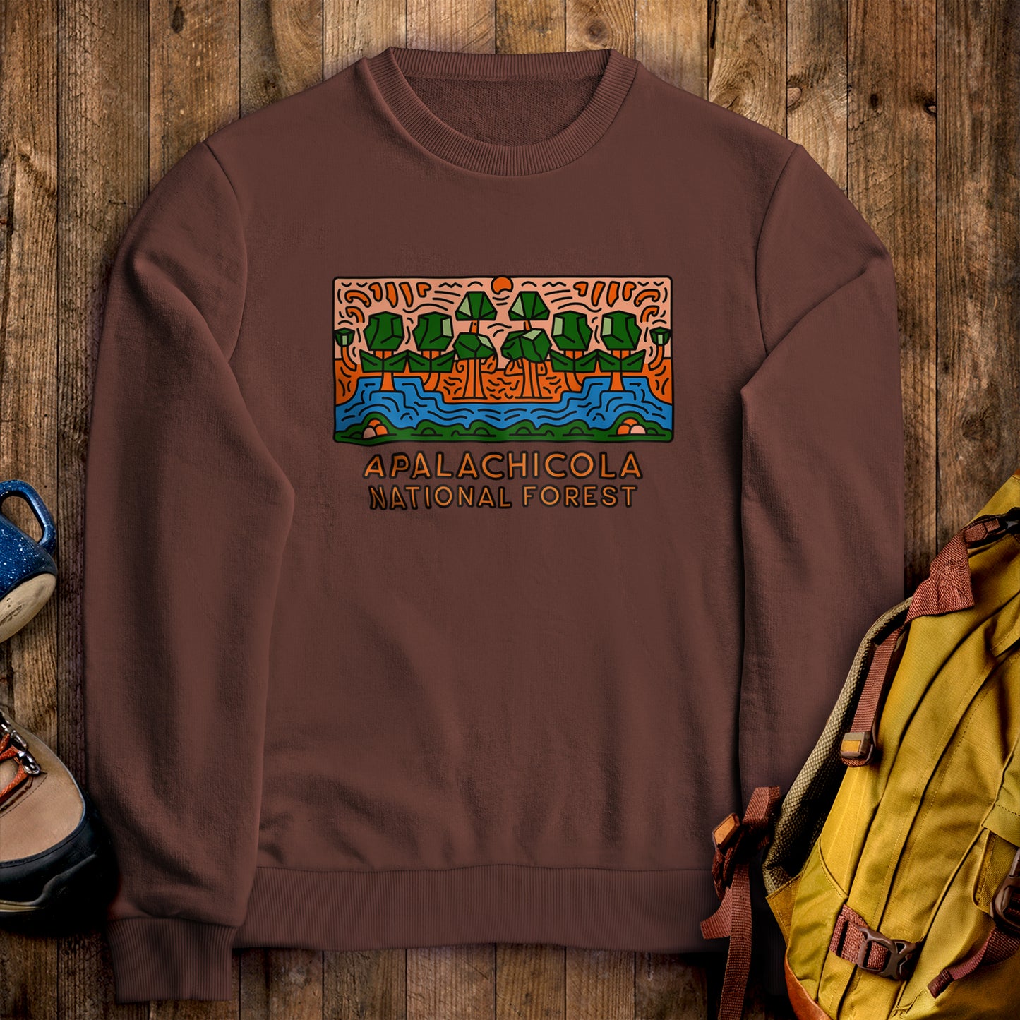 Apalachicola National Forest Crewneck Sweatshirt Cocoa Adventure and Outdoors Themed Sweatshirt