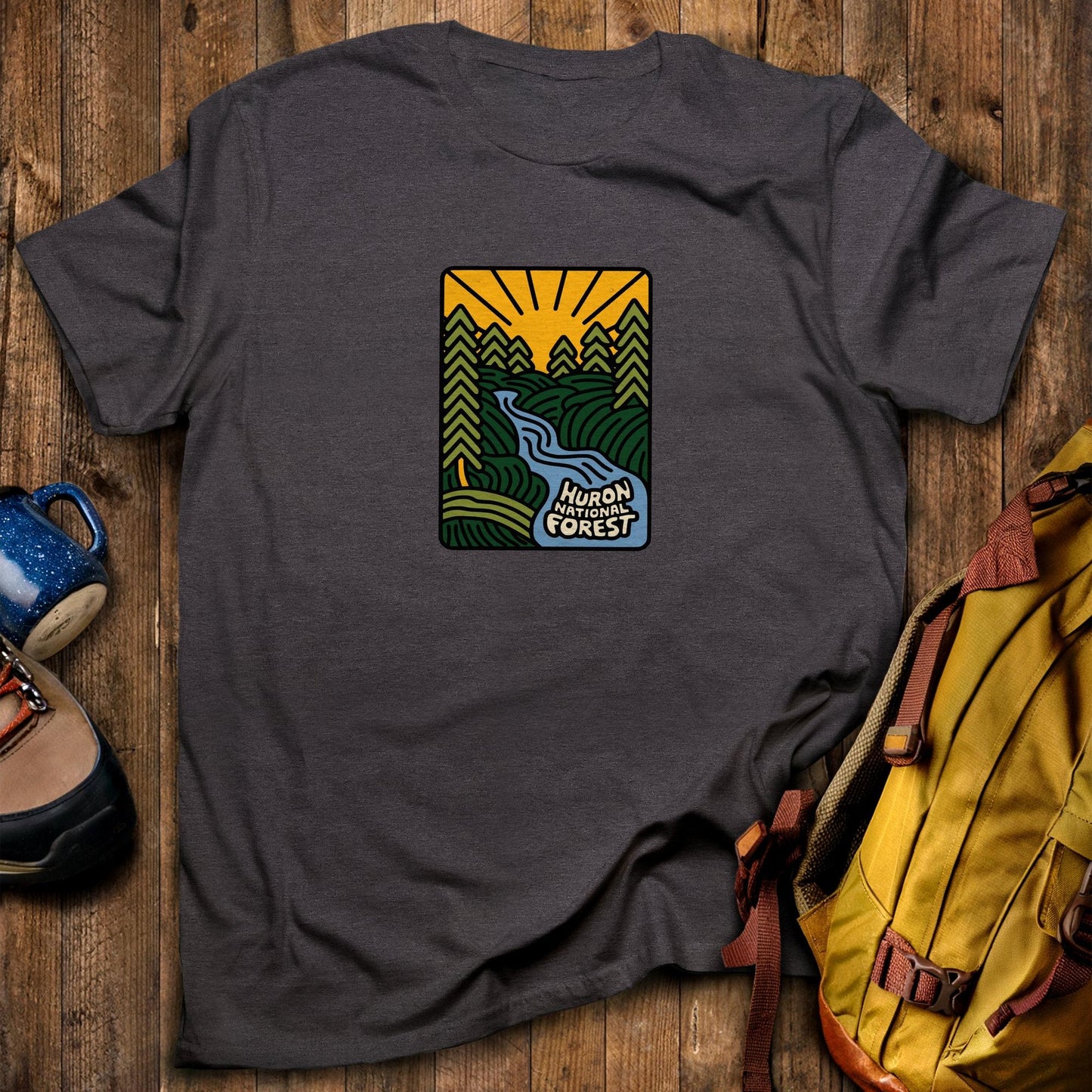 Huron National Forest T-Shirt Dark Heather Adventure and Outdoors Themed T-Shirt