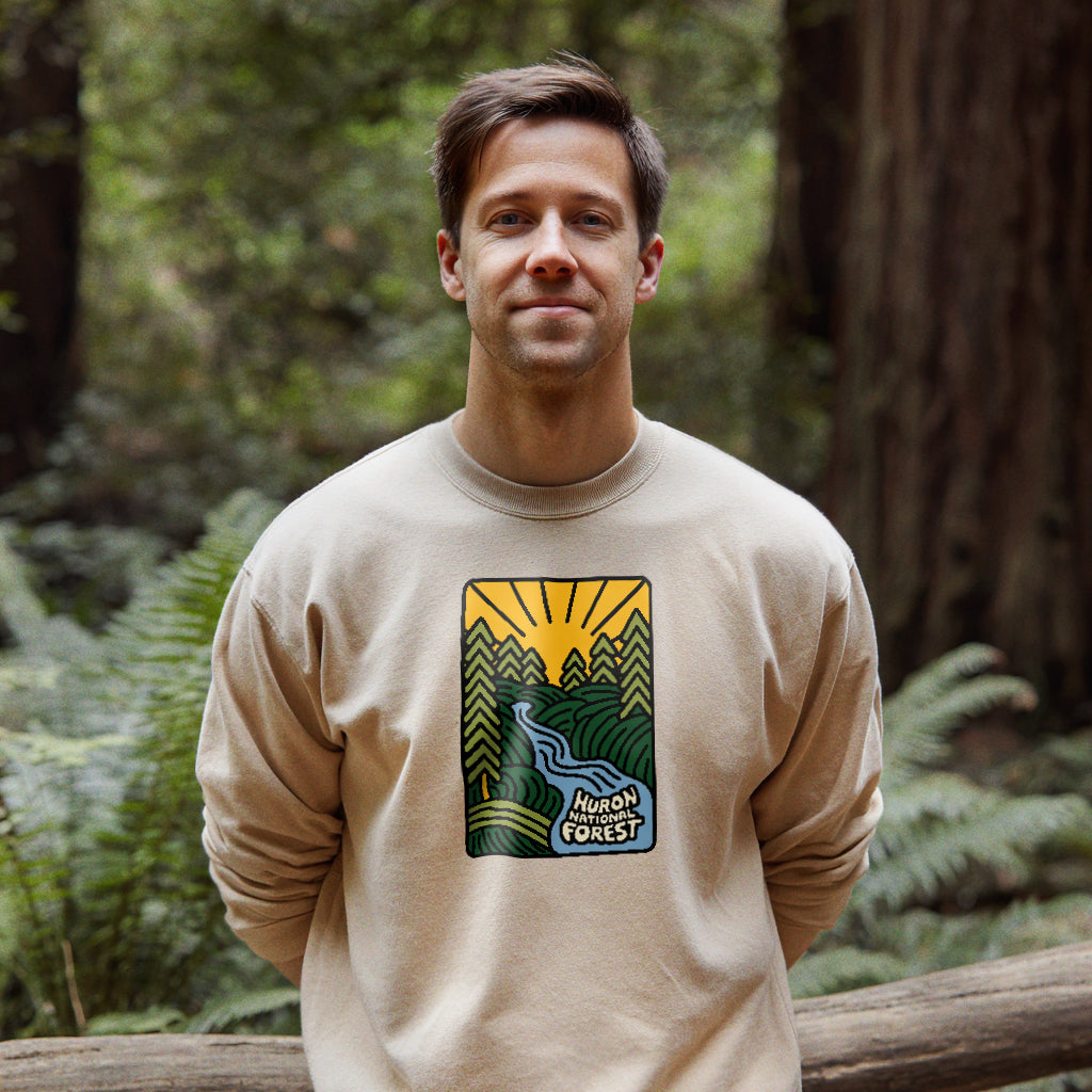 Huron National Forest Crewneck Sweatshirt Adventure and Outdoors Themed Sweatshirt