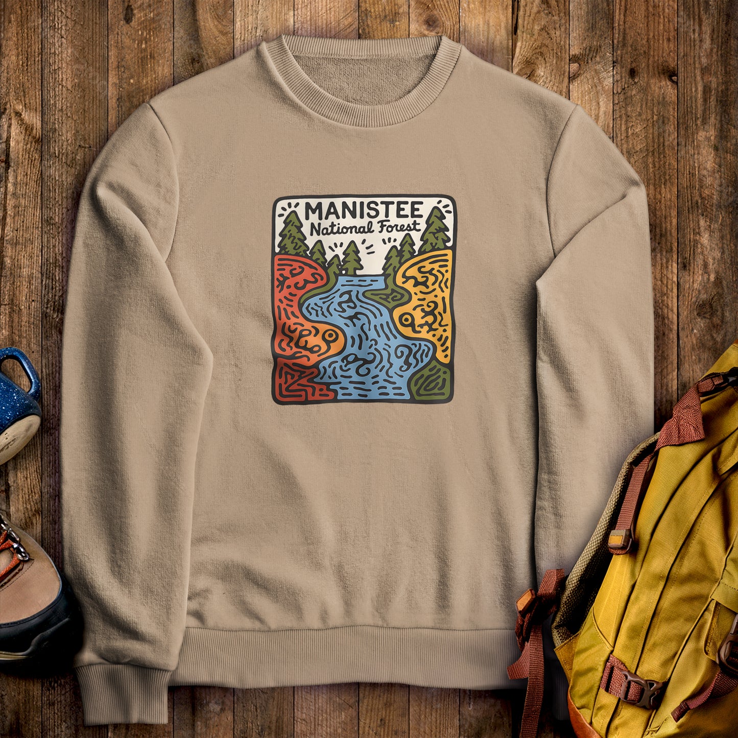 Manistee National Forest Crewneck Sweatshirt Sand Adventure and Outdoors Themed Sweatshirt