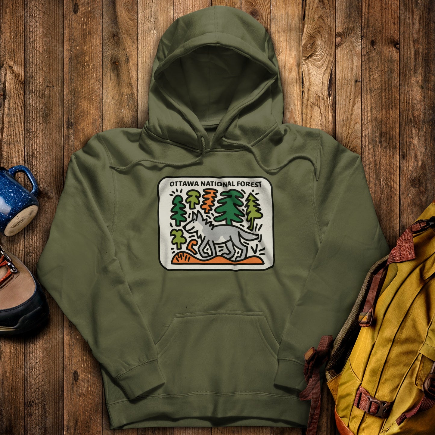 Ottawa National Forest Hoodie Military Green Adventure and Outdoors Themed Hoodie