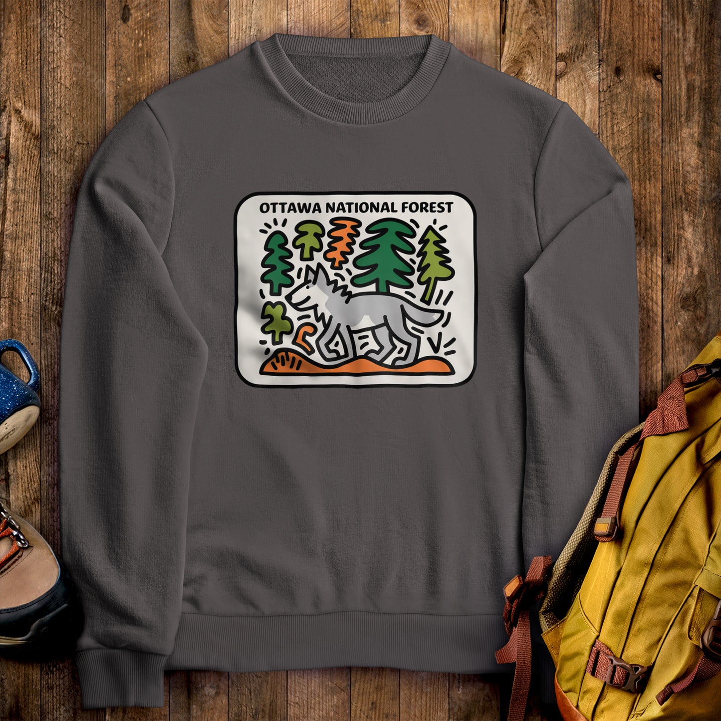 Ottawa National Forest Crewneck Sweatshirt Charcoal Adventure and Outdoors Themed Sweatshirt