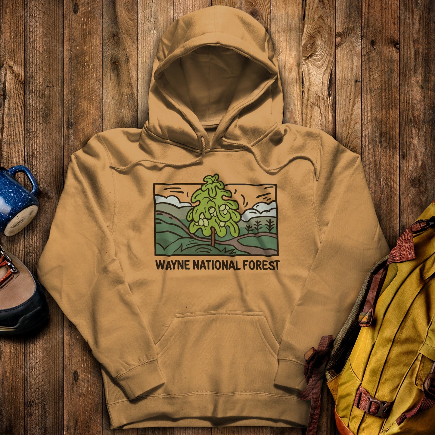 Wayne National Forest Hoodie Mustard Adventure and Outdoors Themed Hoodie