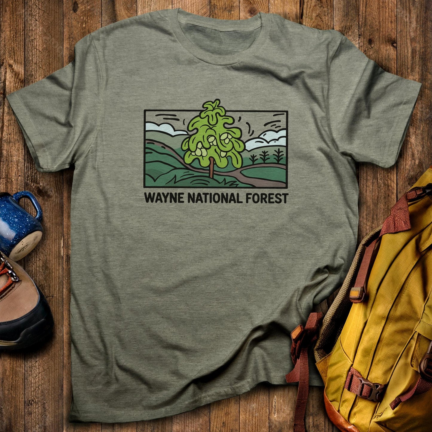 Wayne National Forest T-Shirt Heather Military Green Adventure and Outdoors Themed T-Shirt