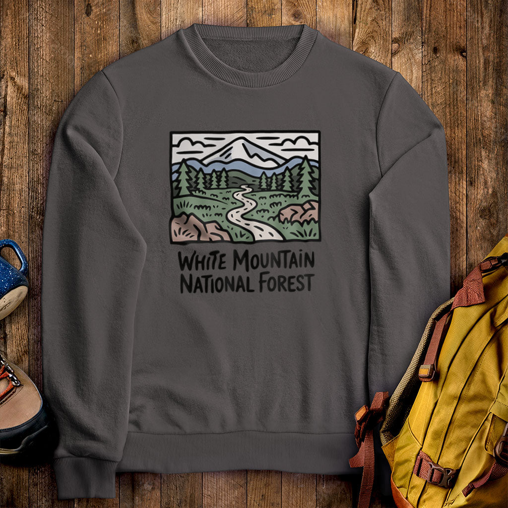 White Mountain National Forest Crewneck Sweatshirt Charcoal Adventure and Outdoors Themed Sweatshirt