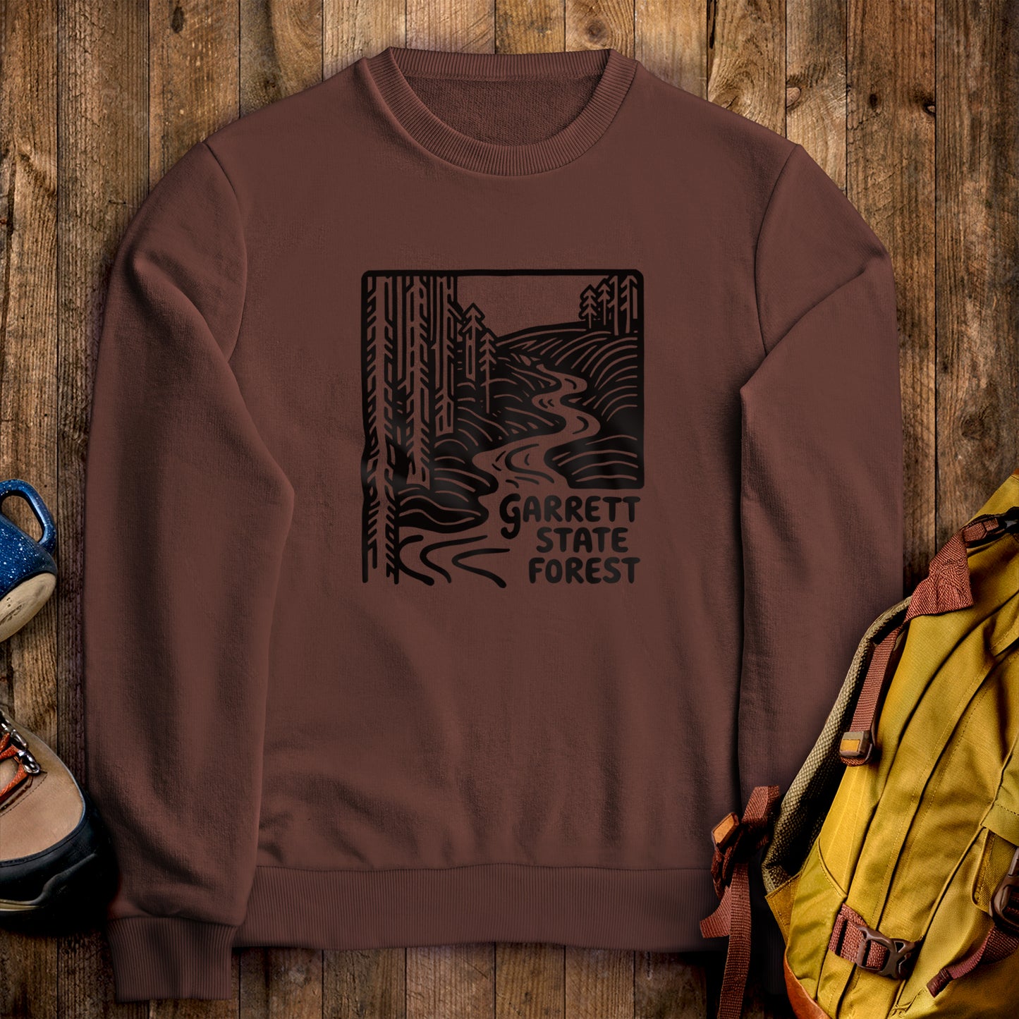 Garrett State Forest Crewneck Sweatshirt Cocoa Adventure and Outdoors Themed Sweatshirt