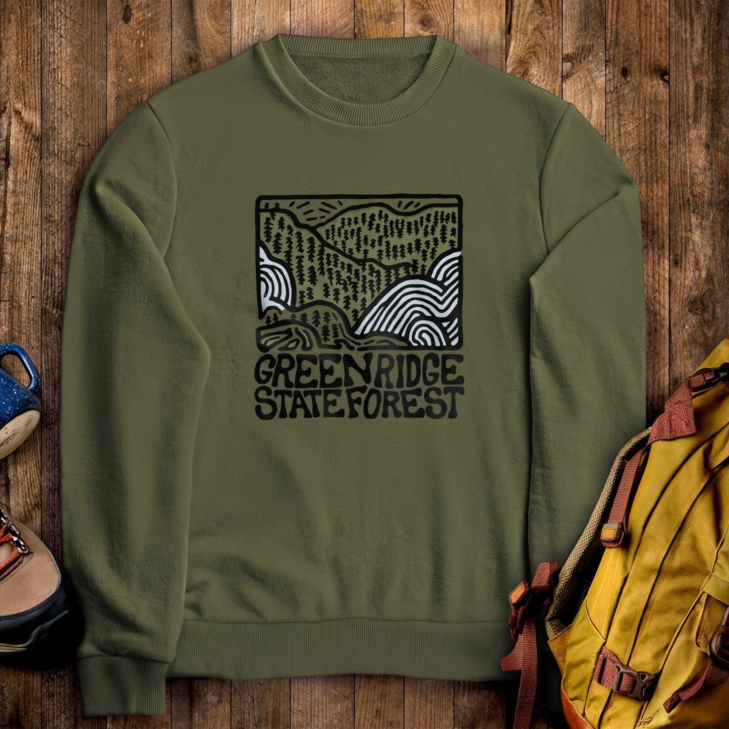Green Ridge State Forest Crewneck Sweatshirt Military Green Adventure and Outdoors Themed Sweatshirt