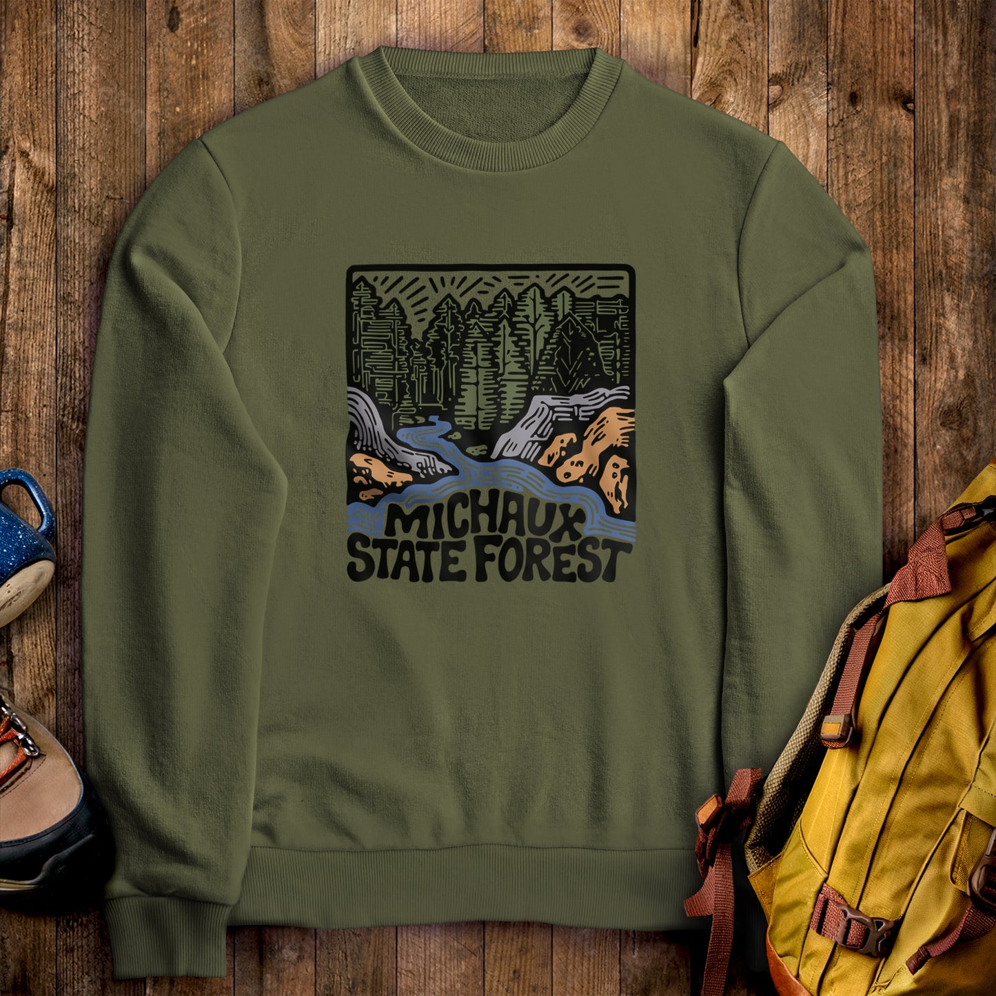 Michaux State Forest Crewneck Sweatshirt Military Green Adventure and Outdoors Themed Sweatshirt
