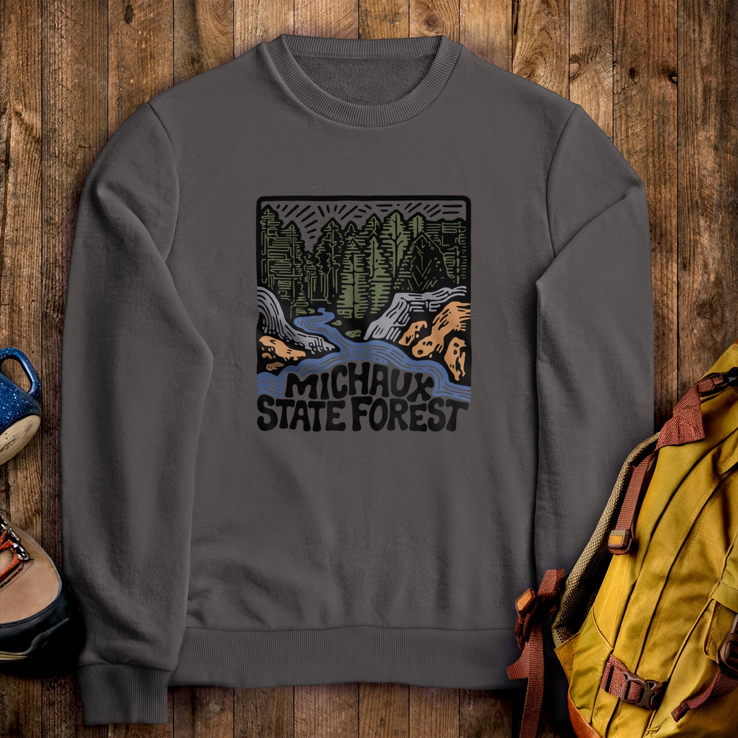 Michaux State Forest Crewneck Sweatshirt Charcoal Adventure and Outdoors Themed Sweatshirt