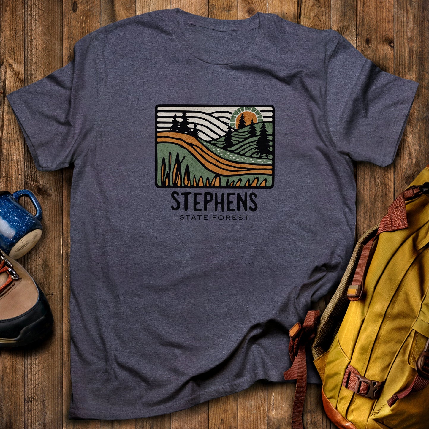 Stephens State Forest T-Shirt Heather Navy Adventure and Outdoors Themed T-Shirt