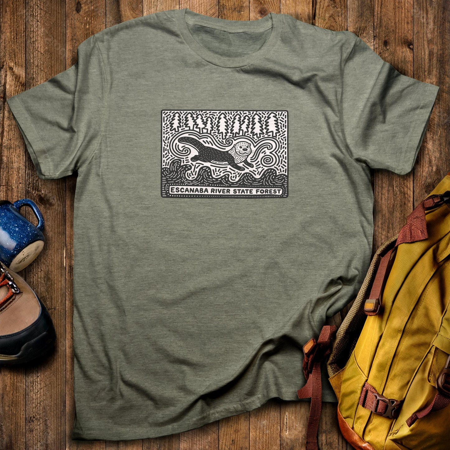 Escanaba River State Forest T-Shirt Heather Military Green Adventure and Outdoors Themed T-Shirt