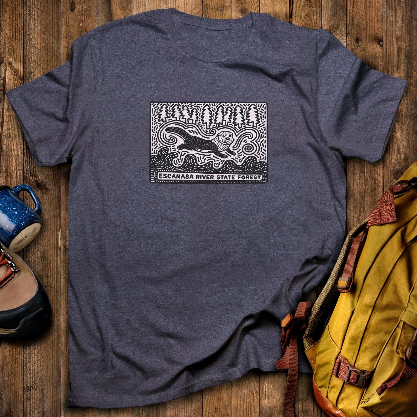 Escanaba River State Forest T-Shirt Heather Navy Adventure and Outdoors Themed T-Shirt