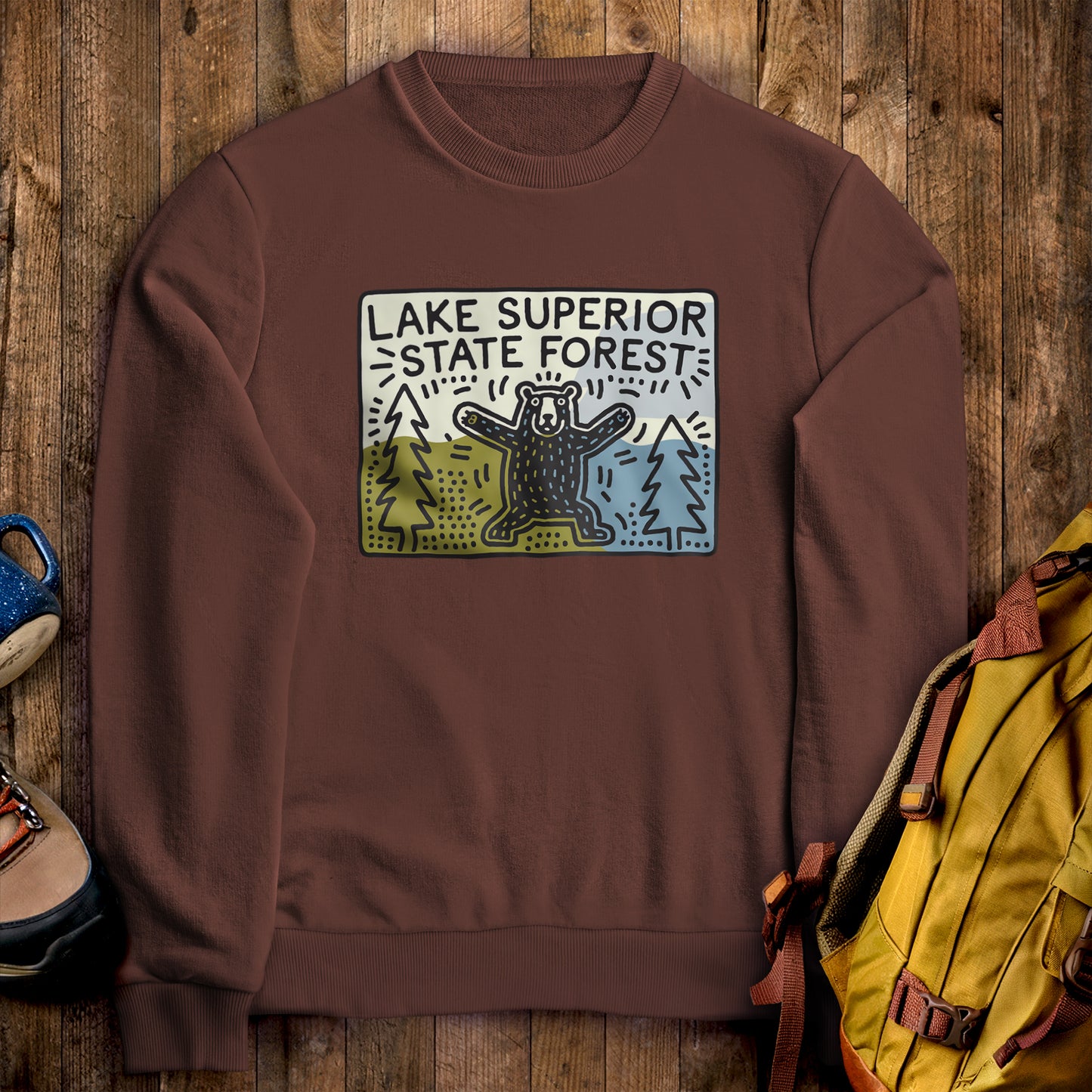 Lake Superior State Forest Crewneck Sweatshirt Cocoa Adventure and Outdoors Themed Sweatshirt